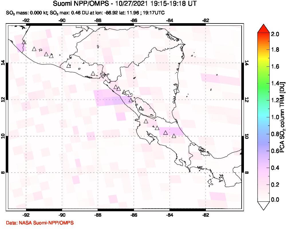 A sulfur dioxide image over Central America on Oct 27, 2021.