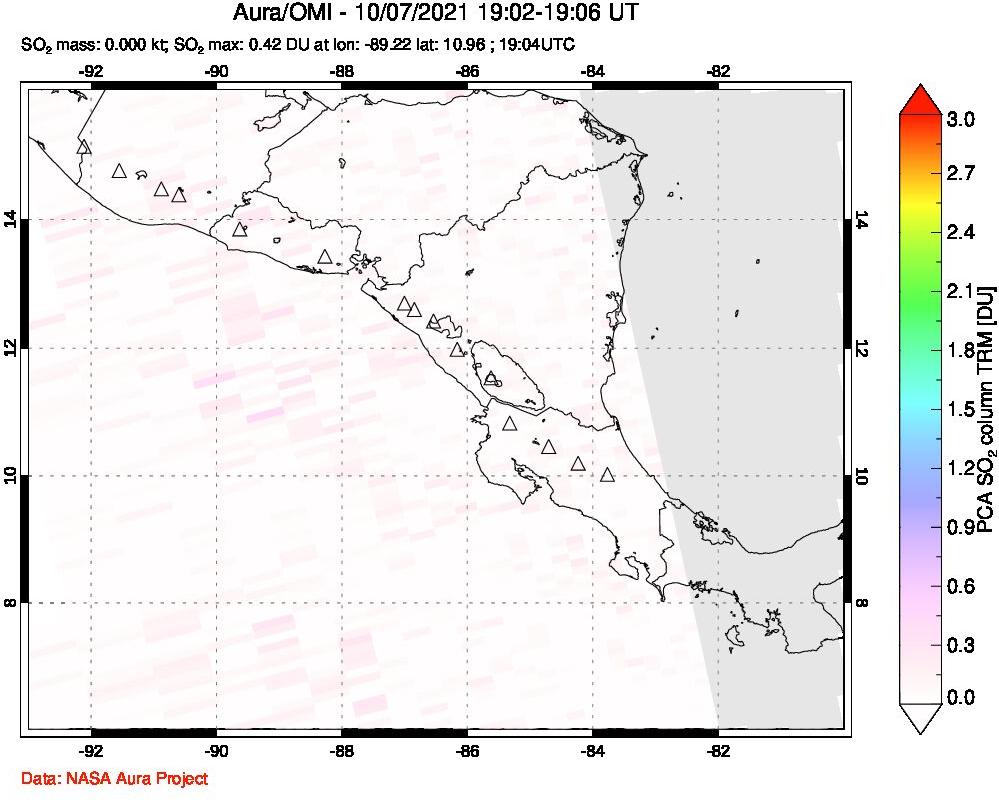 A sulfur dioxide image over Central America on Oct 07, 2021.