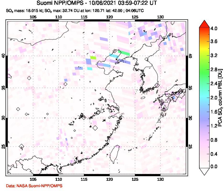 A sulfur dioxide image over Eastern China on Oct 06, 2021.
