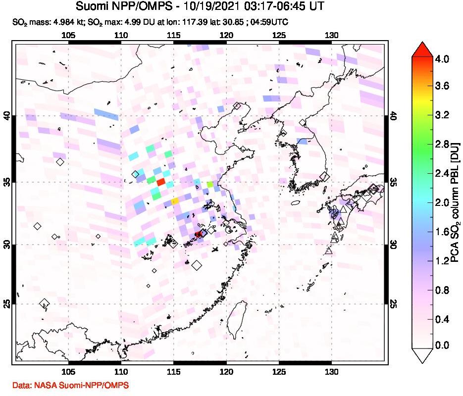 A sulfur dioxide image over Eastern China on Oct 19, 2021.