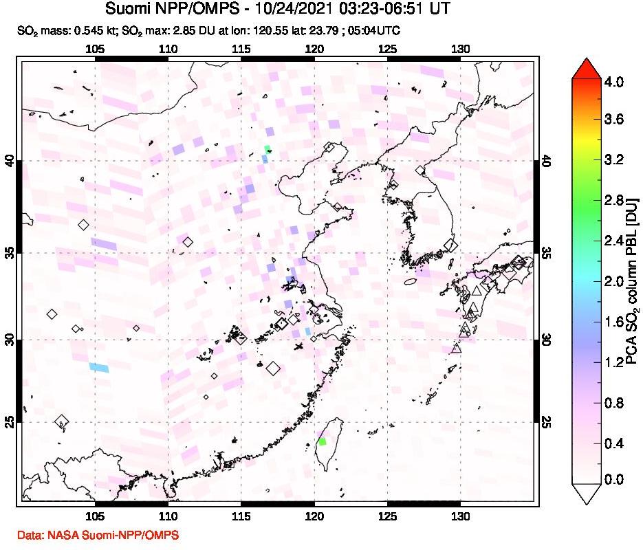 A sulfur dioxide image over Eastern China on Oct 24, 2021.