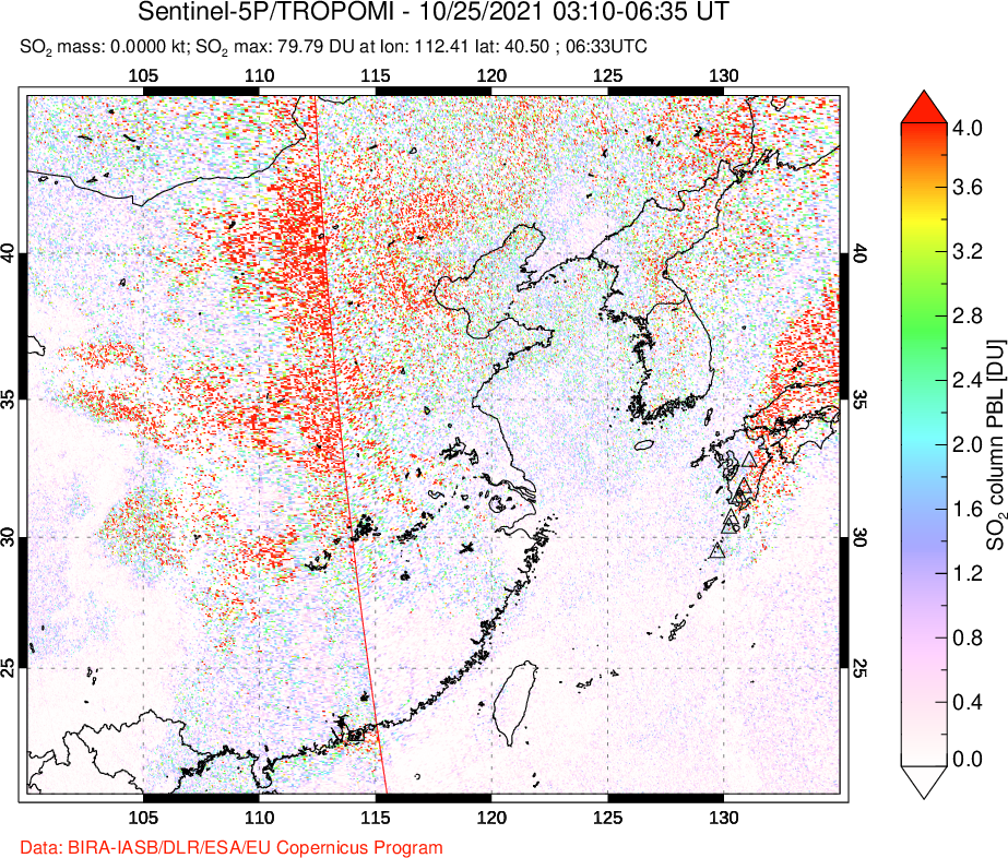 A sulfur dioxide image over Eastern China on Oct 25, 2021.