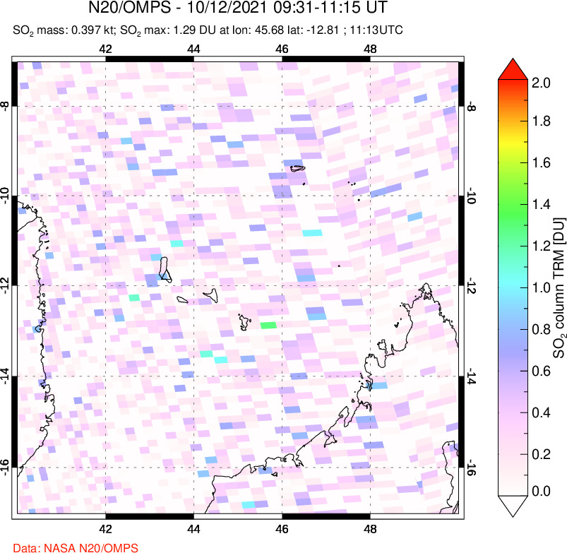 A sulfur dioxide image over Comoro Islands on Oct 12, 2021.