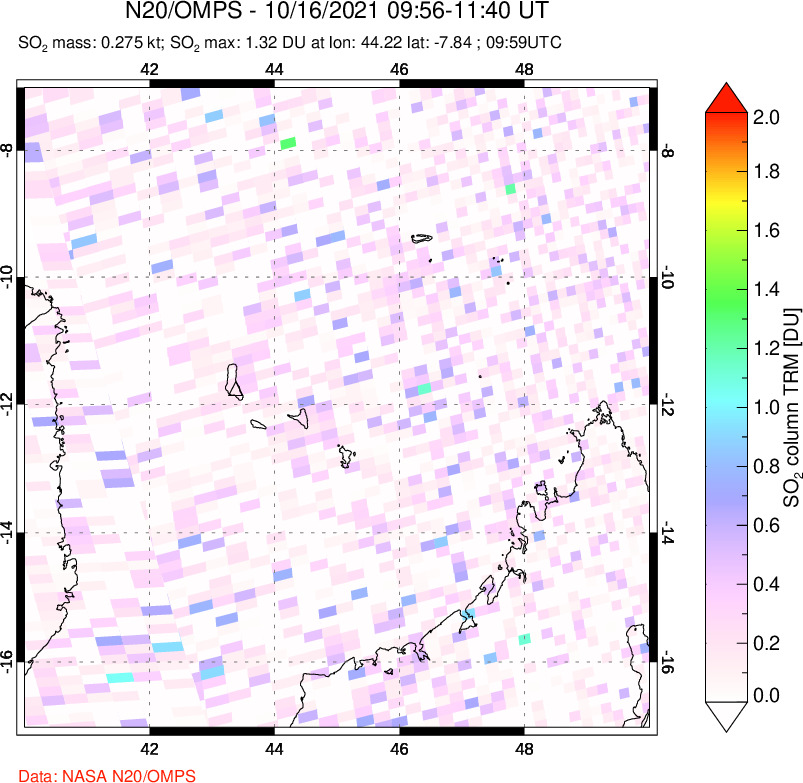A sulfur dioxide image over Comoro Islands on Oct 16, 2021.