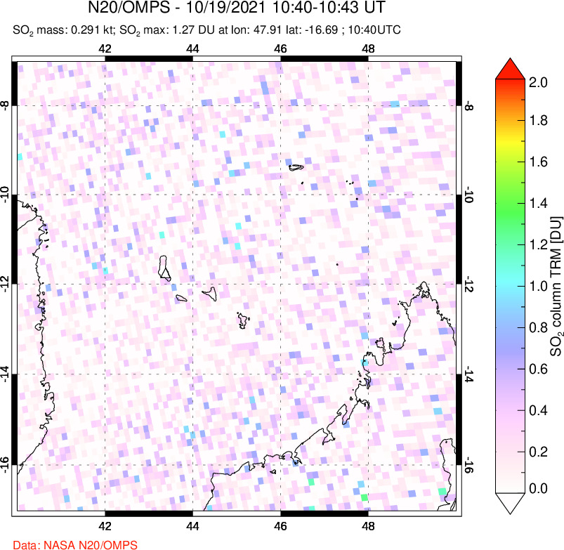 A sulfur dioxide image over Comoro Islands on Oct 19, 2021.