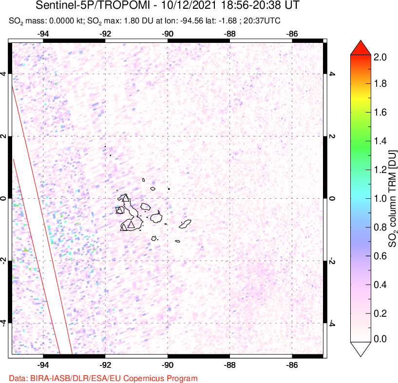 A sulfur dioxide image over Galápagos Islands on Oct 12, 2021.