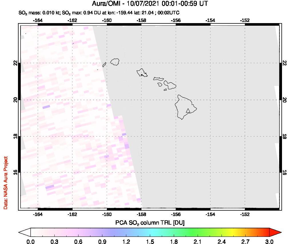 A sulfur dioxide image over Hawaii, USA on Oct 07, 2021.