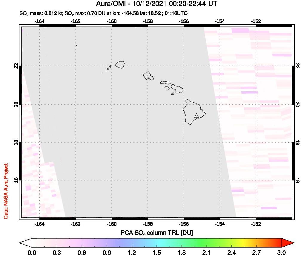 A sulfur dioxide image over Hawaii, USA on Oct 12, 2021.