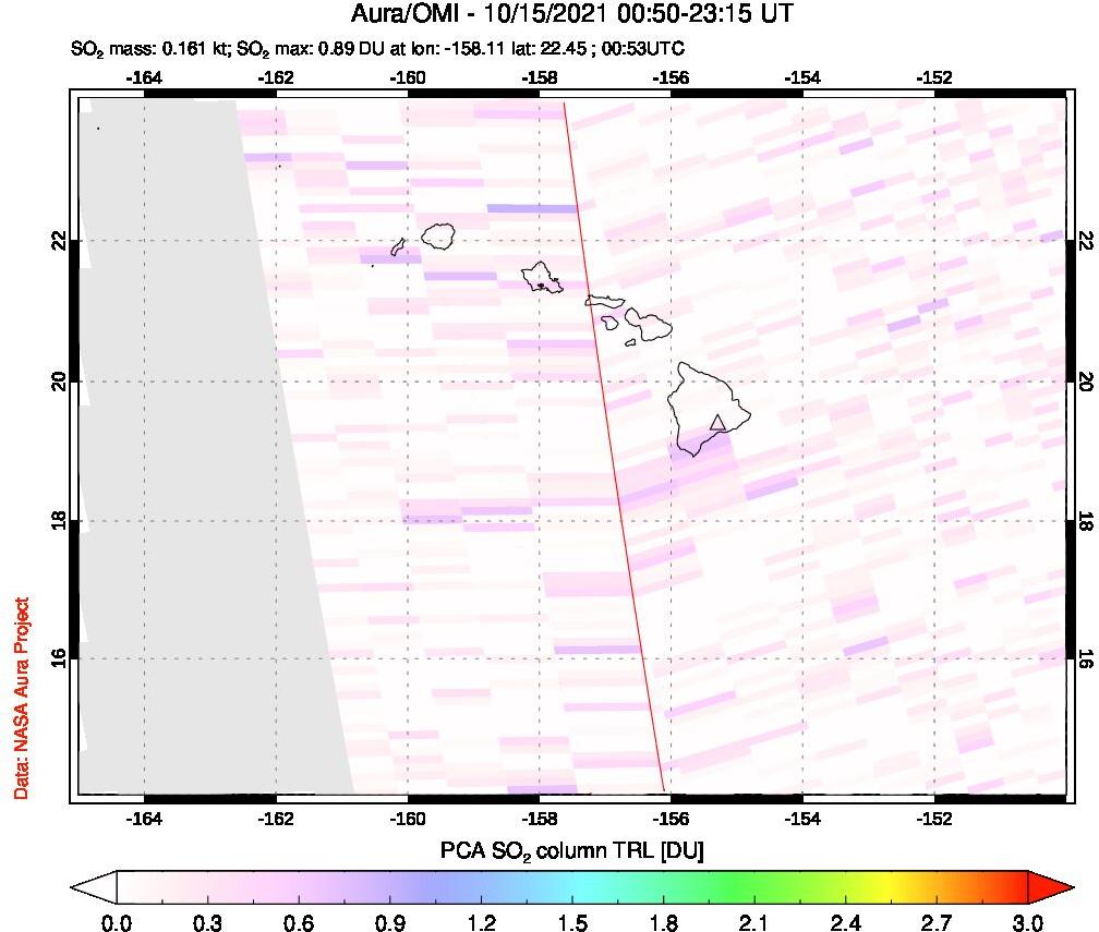 A sulfur dioxide image over Hawaii, USA on Oct 15, 2021.