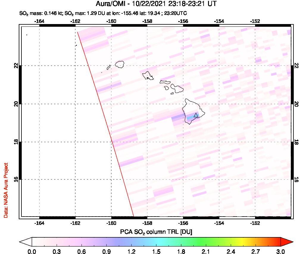 A sulfur dioxide image over Hawaii, USA on Oct 22, 2021.