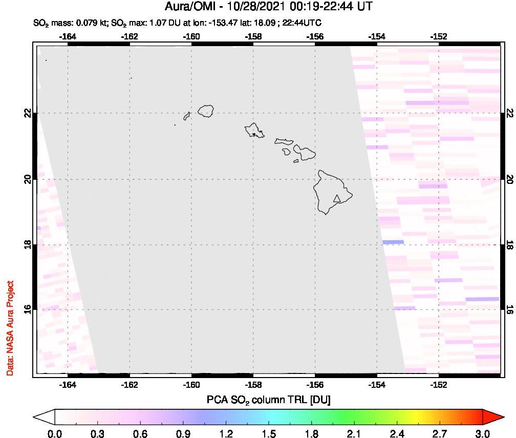 A sulfur dioxide image over Hawaii, USA on Oct 28, 2021.