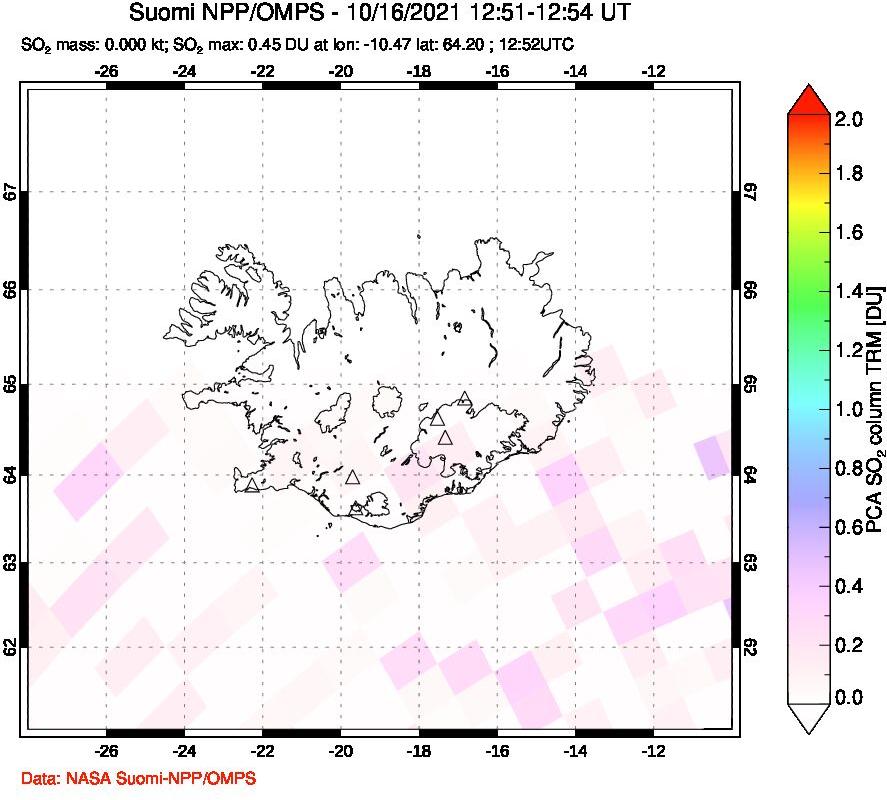 A sulfur dioxide image over Iceland on Oct 16, 2021.