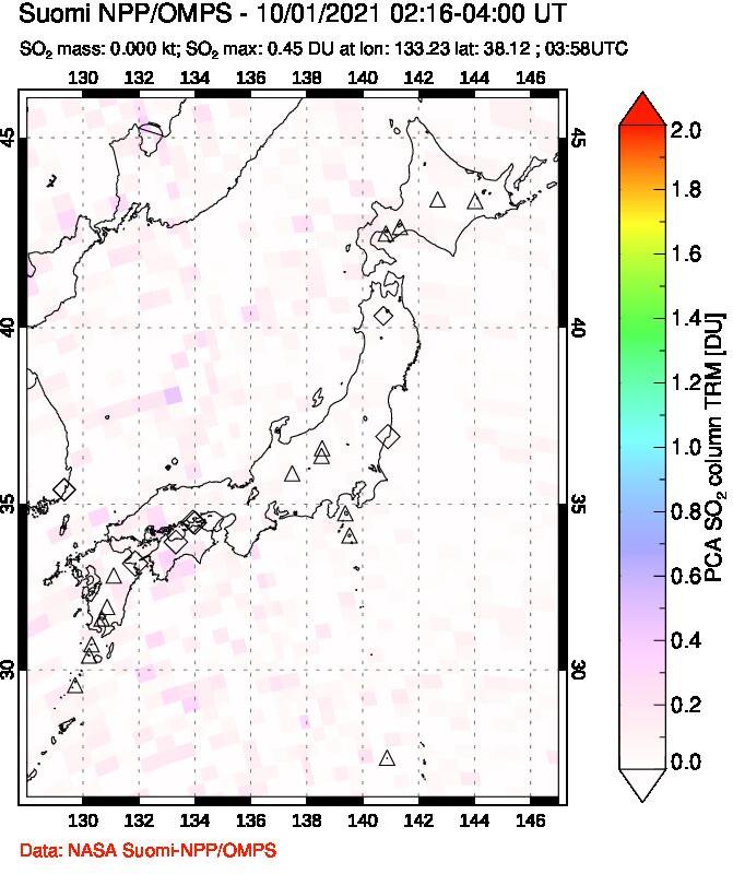 A sulfur dioxide image over Japan on Oct 01, 2021.