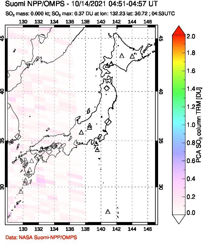 A sulfur dioxide image over Japan on Oct 14, 2021.