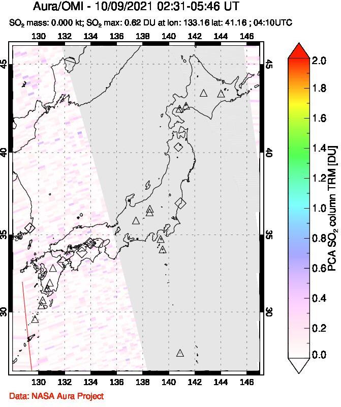 A sulfur dioxide image over Japan on Oct 09, 2021.