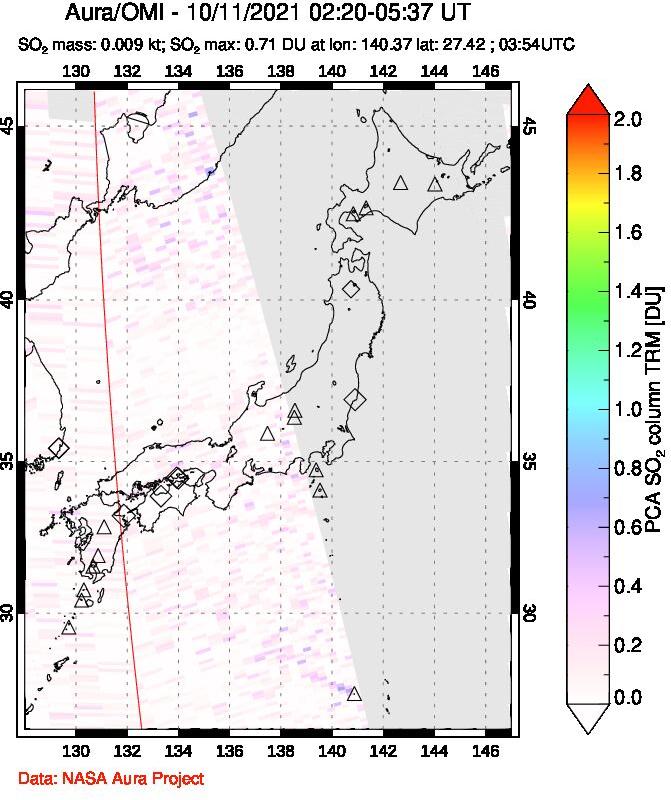 A sulfur dioxide image over Japan on Oct 11, 2021.
