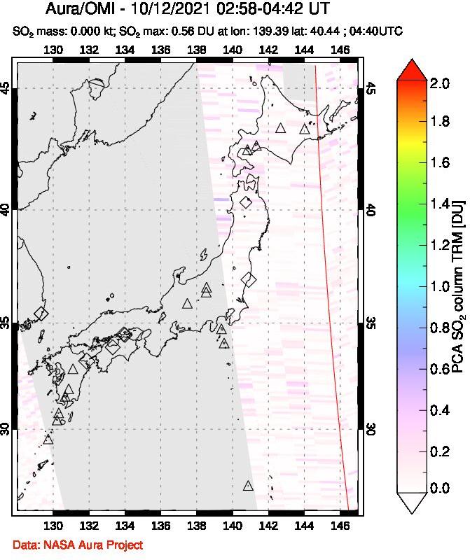 A sulfur dioxide image over Japan on Oct 12, 2021.