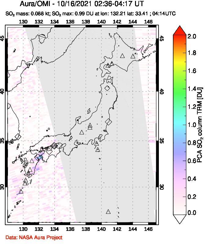 A sulfur dioxide image over Japan on Oct 16, 2021.
