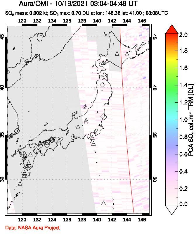A sulfur dioxide image over Japan on Oct 19, 2021.