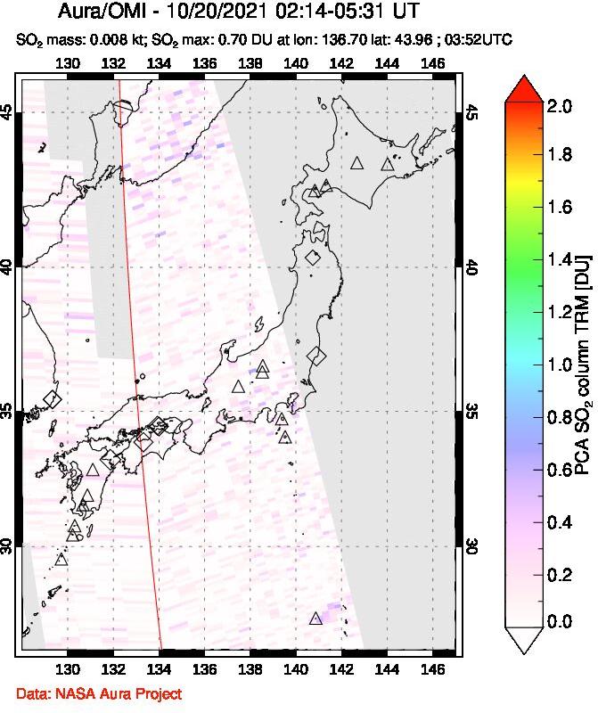 A sulfur dioxide image over Japan on Oct 20, 2021.