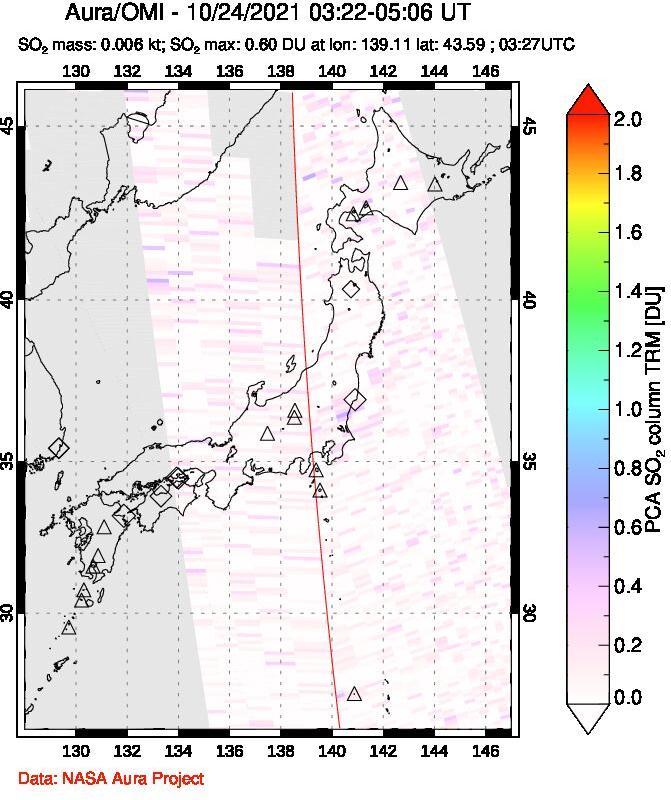 A sulfur dioxide image over Japan on Oct 24, 2021.