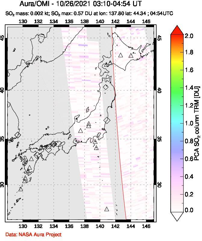 A sulfur dioxide image over Japan on Oct 26, 2021.
