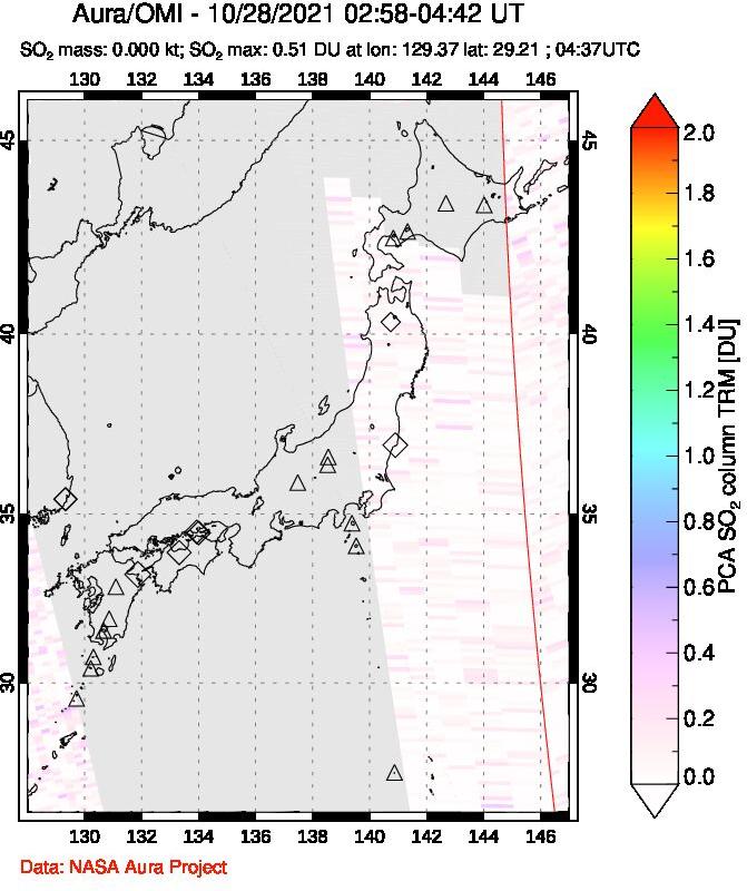 A sulfur dioxide image over Japan on Oct 28, 2021.