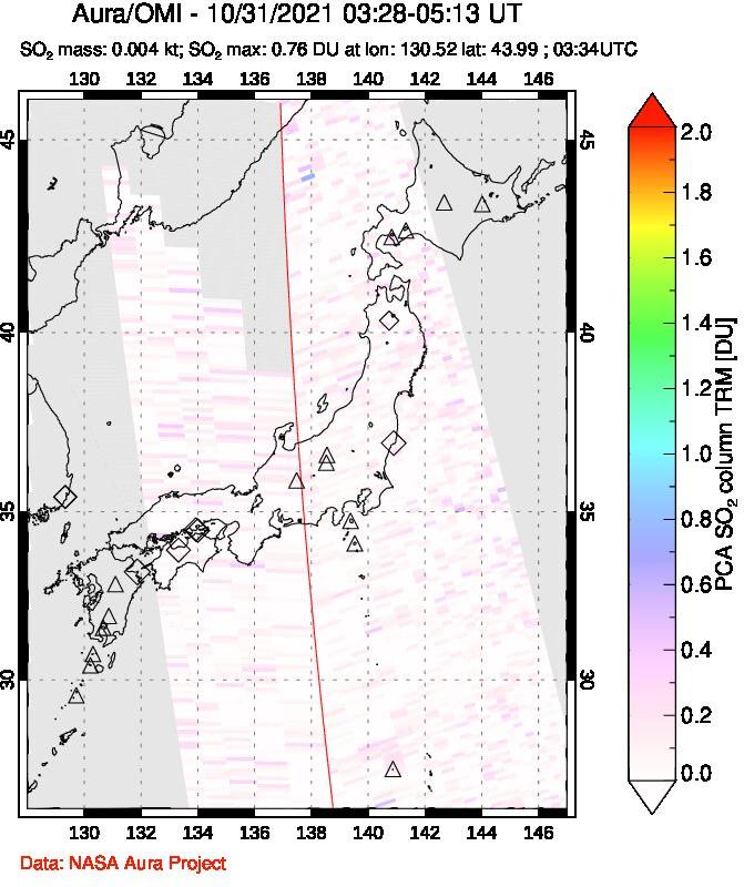 A sulfur dioxide image over Japan on Oct 31, 2021.