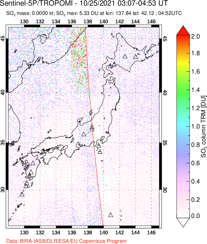 A sulfur dioxide image over Japan on Oct 25, 2021.