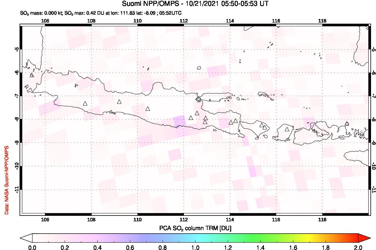 A sulfur dioxide image over Java, Indonesia on Oct 21, 2021.