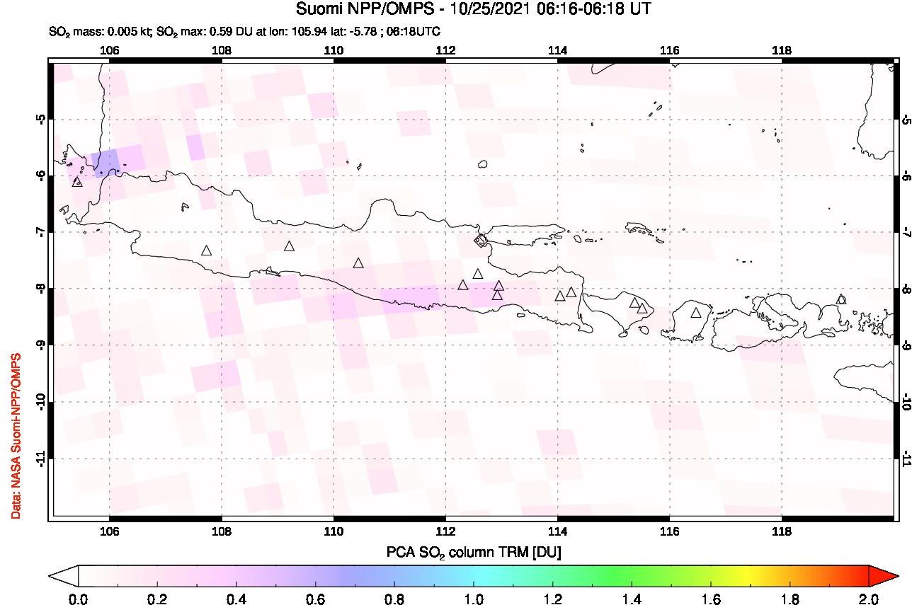 A sulfur dioxide image over Java, Indonesia on Oct 25, 2021.