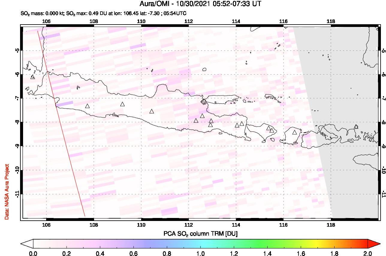 A sulfur dioxide image over Java, Indonesia on Oct 30, 2021.