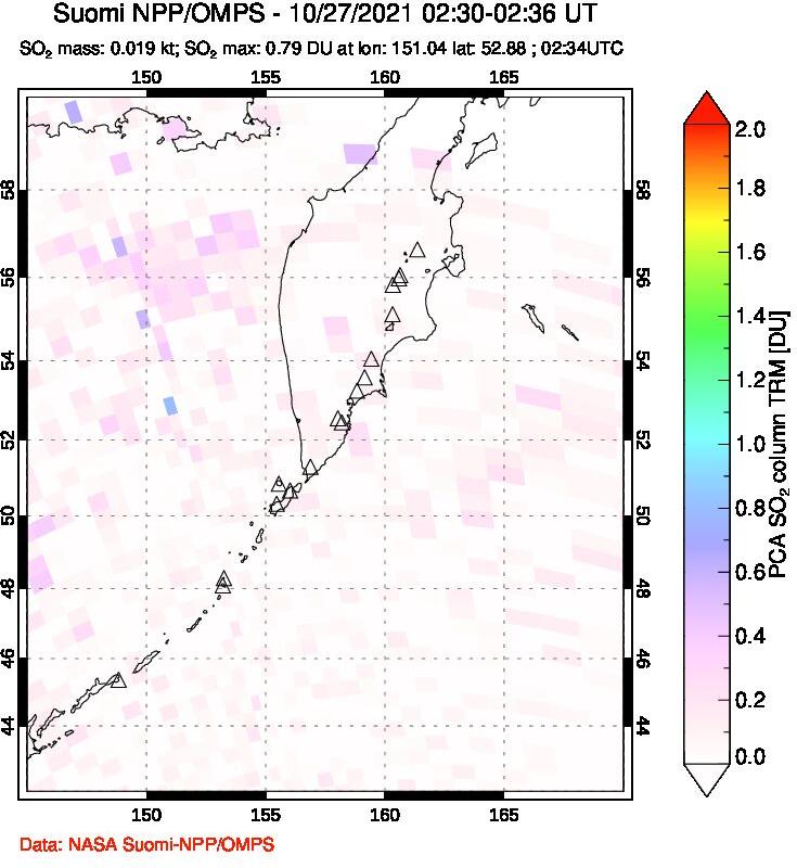 A sulfur dioxide image over Kamchatka, Russian Federation on Oct 27, 2021.