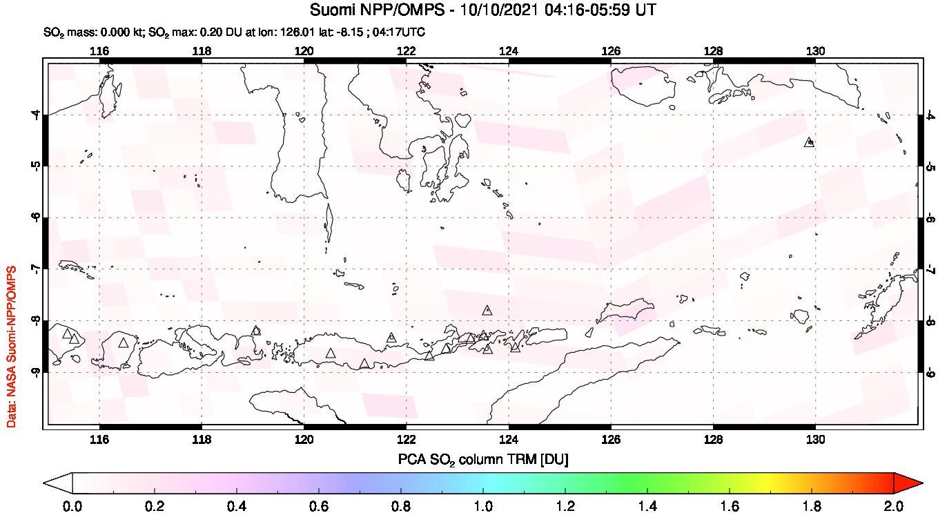 A sulfur dioxide image over Lesser Sunda Islands, Indonesia on Oct 10, 2021.