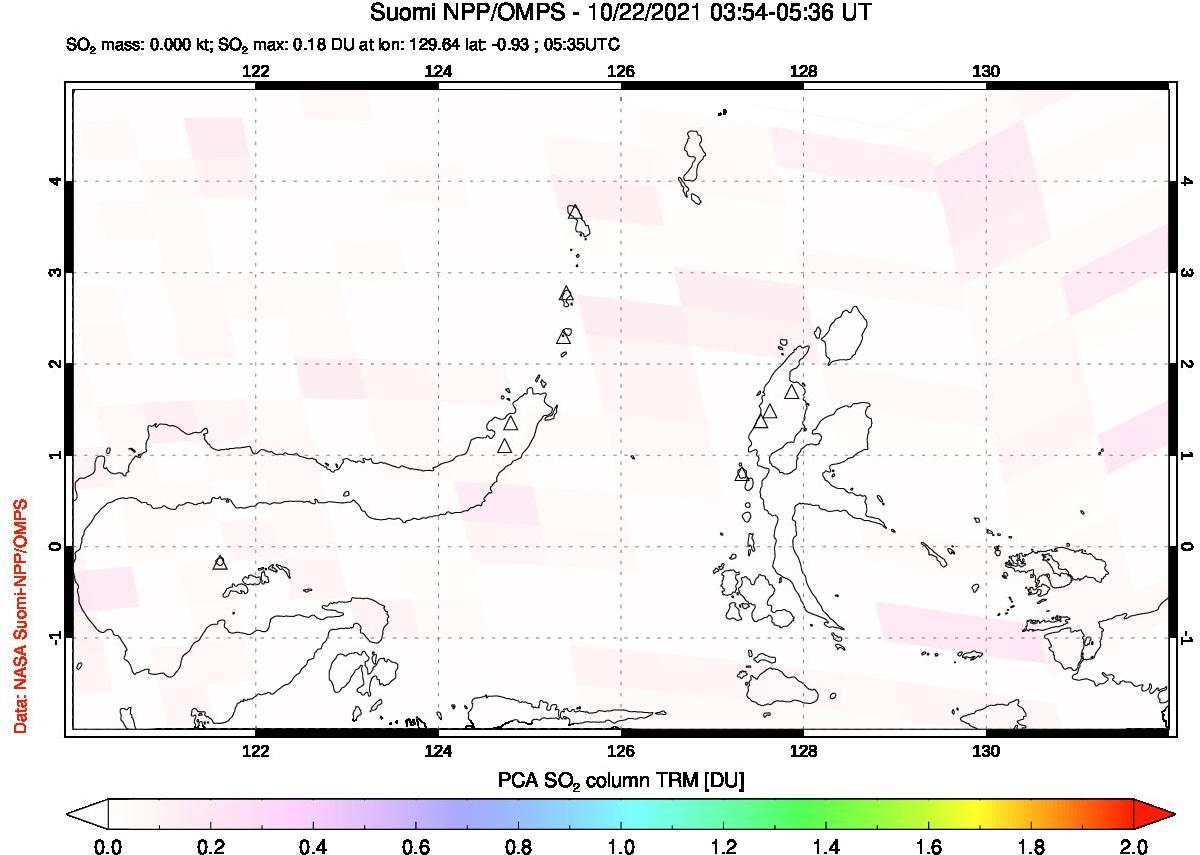 A sulfur dioxide image over Northern Sulawesi & Halmahera, Indonesia on Oct 22, 2021.