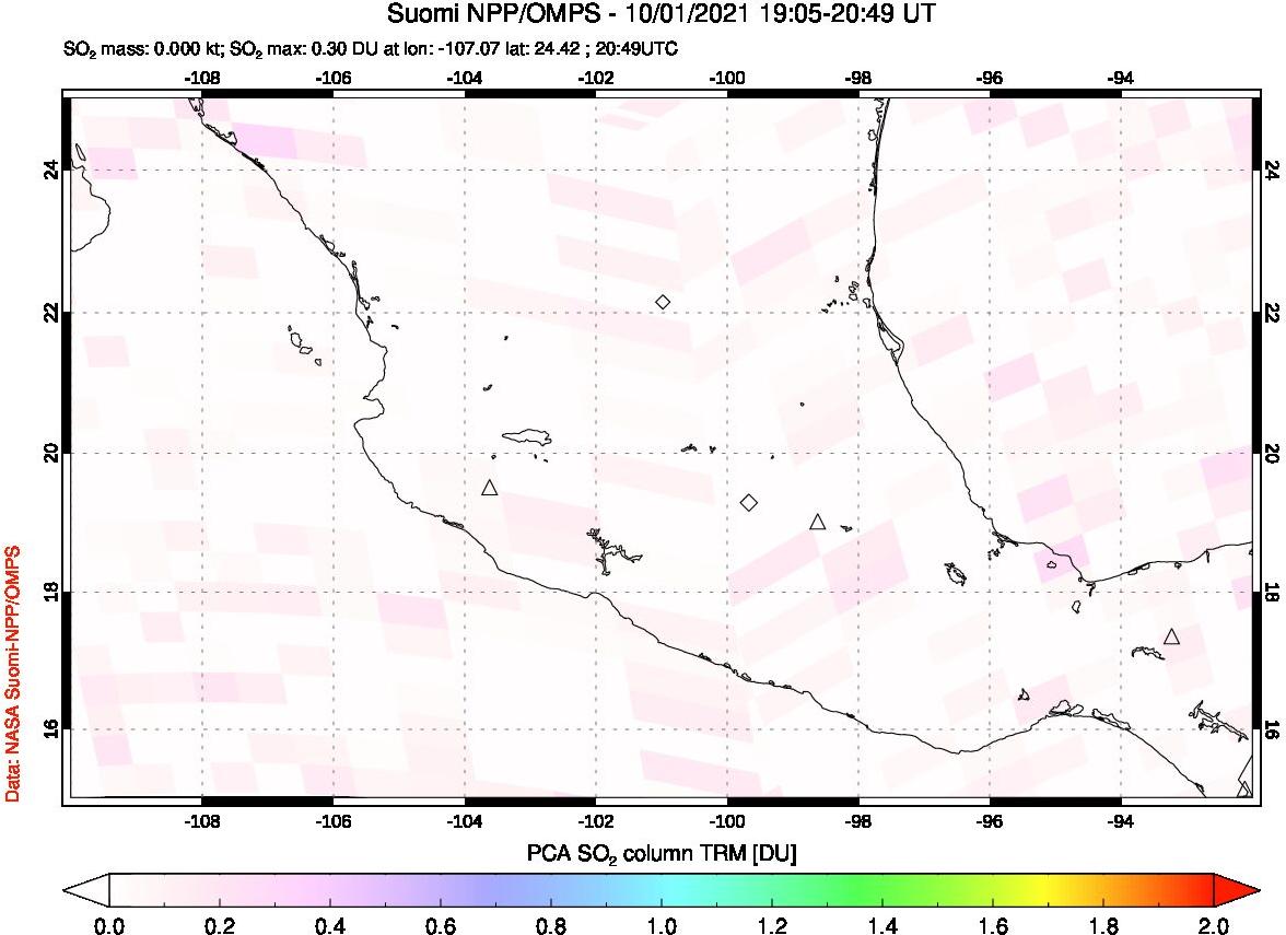 A sulfur dioxide image over Mexico on Oct 01, 2021.