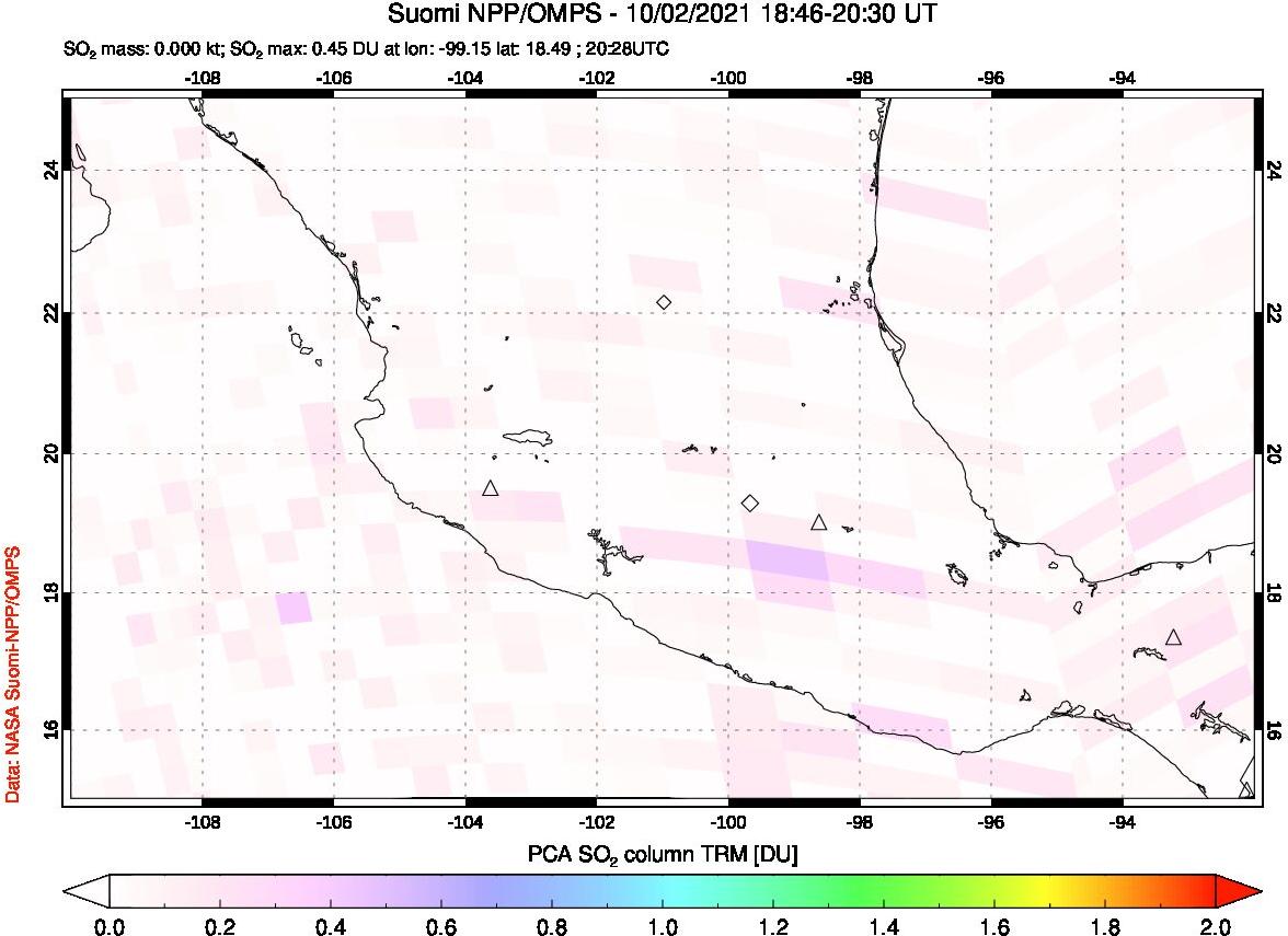 A sulfur dioxide image over Mexico on Oct 02, 2021.