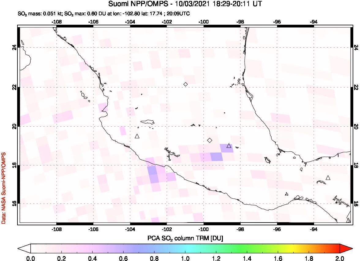A sulfur dioxide image over Mexico on Oct 03, 2021.