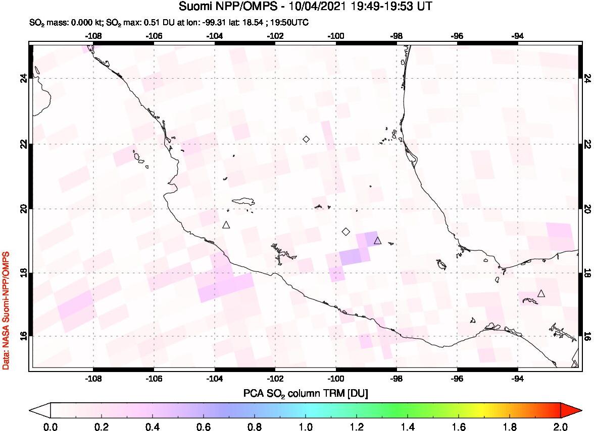 A sulfur dioxide image over Mexico on Oct 04, 2021.