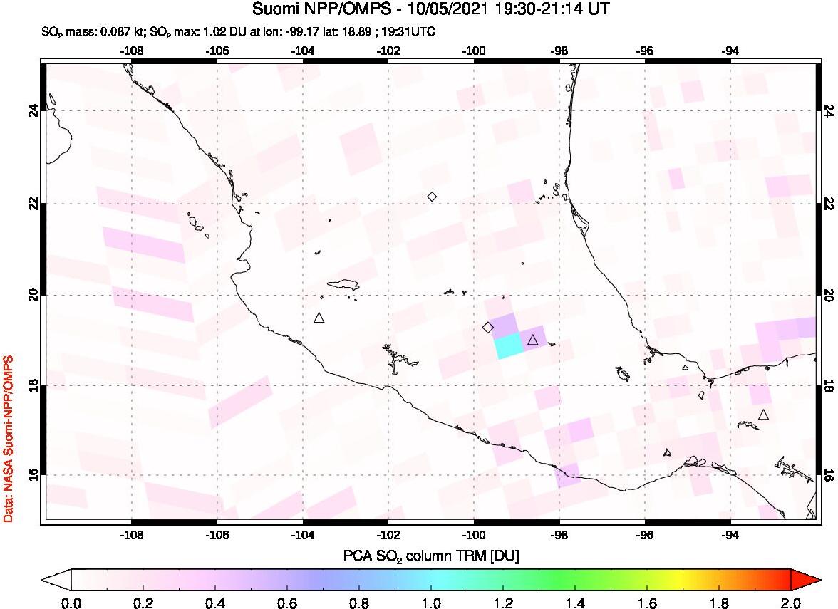 A sulfur dioxide image over Mexico on Oct 05, 2021.