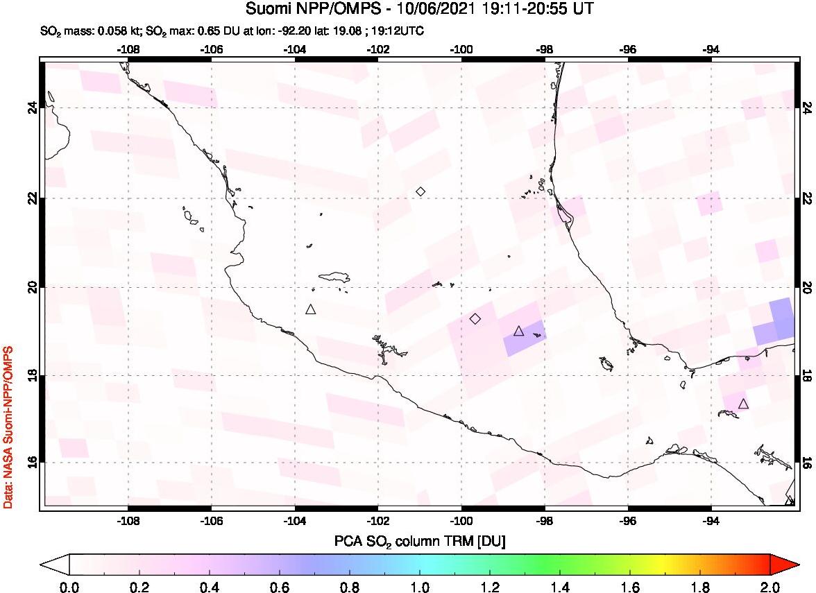 A sulfur dioxide image over Mexico on Oct 06, 2021.