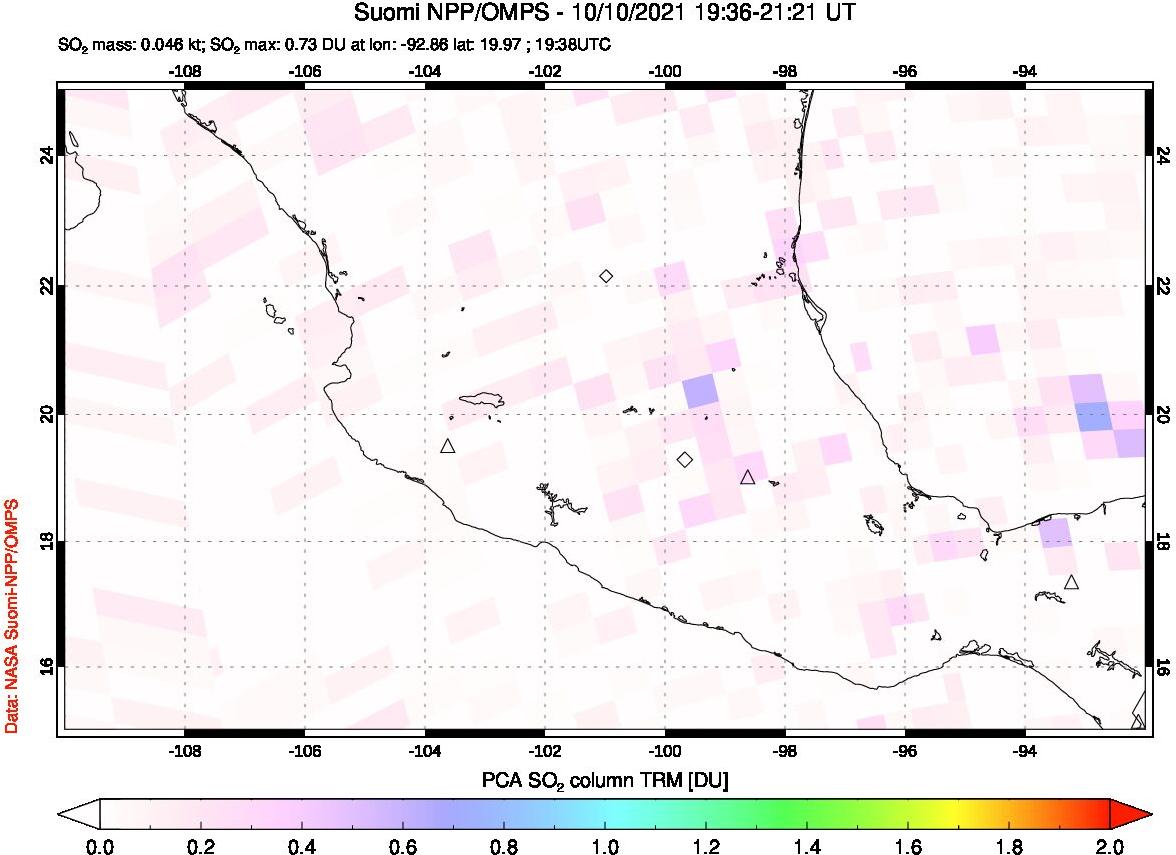 A sulfur dioxide image over Mexico on Oct 10, 2021.