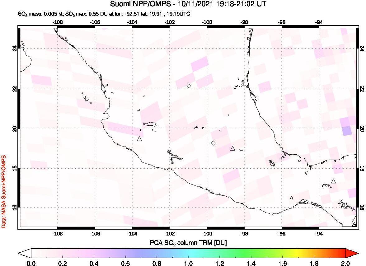 A sulfur dioxide image over Mexico on Oct 11, 2021.