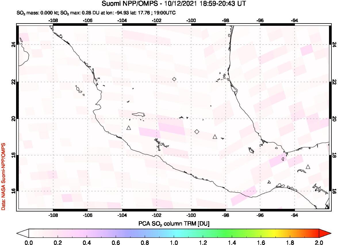 A sulfur dioxide image over Mexico on Oct 12, 2021.