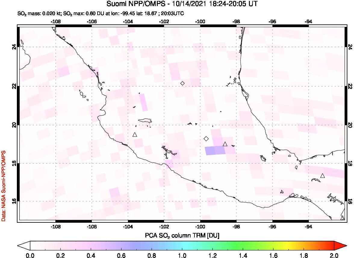 A sulfur dioxide image over Mexico on Oct 14, 2021.