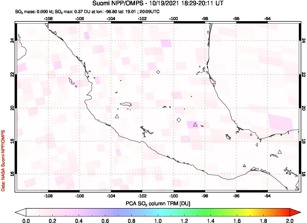 A sulfur dioxide image over Mexico on Oct 19, 2021.