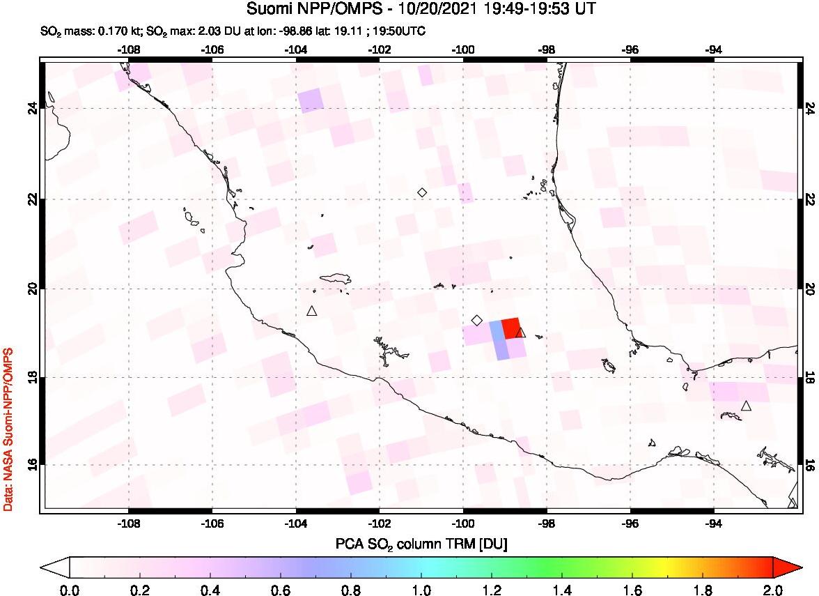 A sulfur dioxide image over Mexico on Oct 20, 2021.