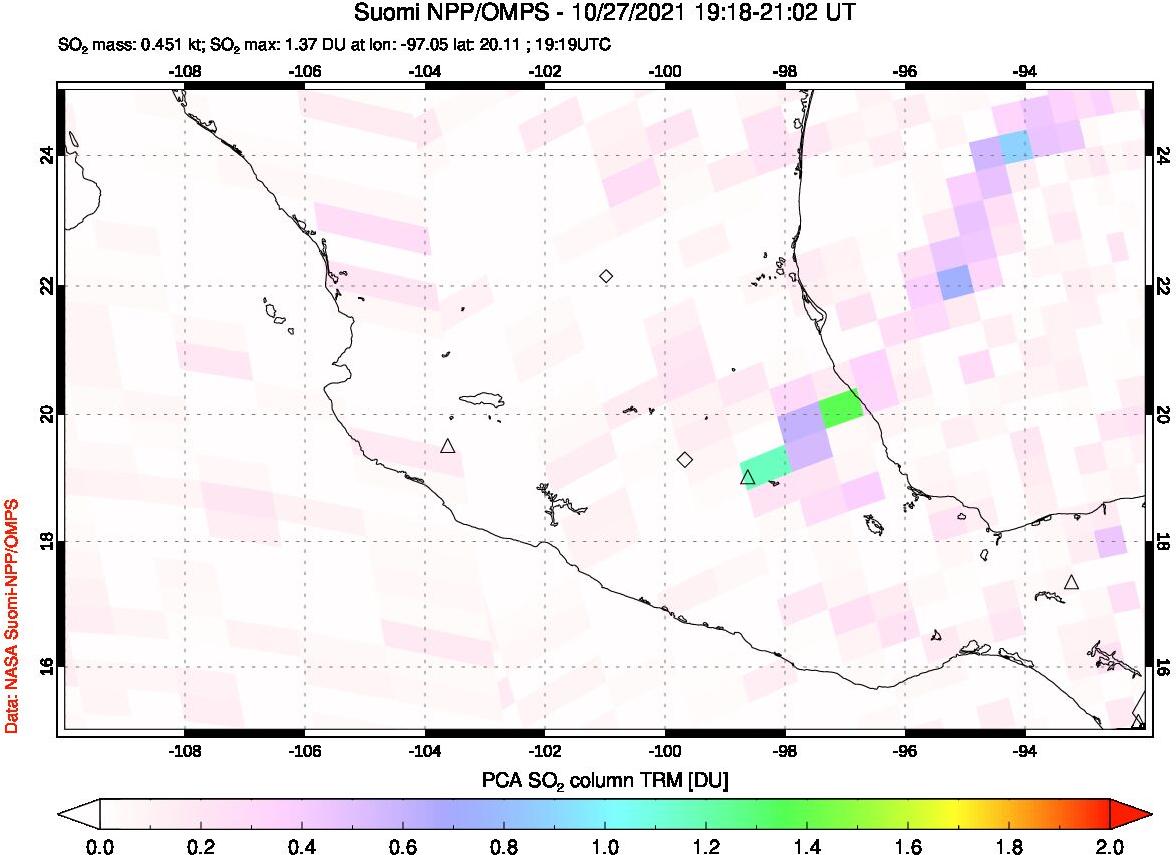A sulfur dioxide image over Mexico on Oct 27, 2021.