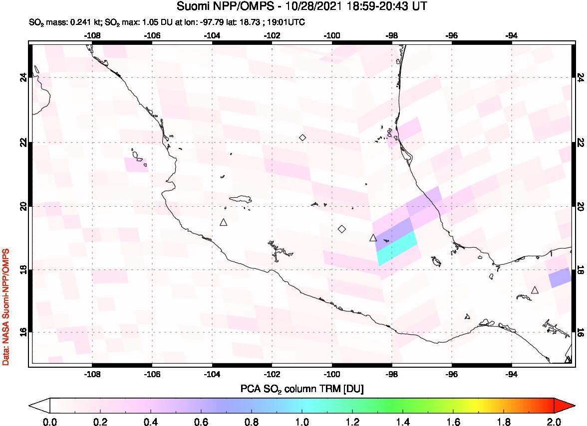 A sulfur dioxide image over Mexico on Oct 28, 2021.