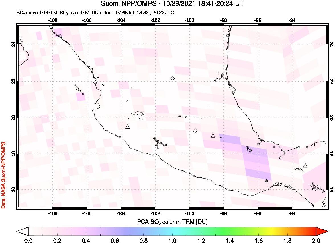 A sulfur dioxide image over Mexico on Oct 29, 2021.